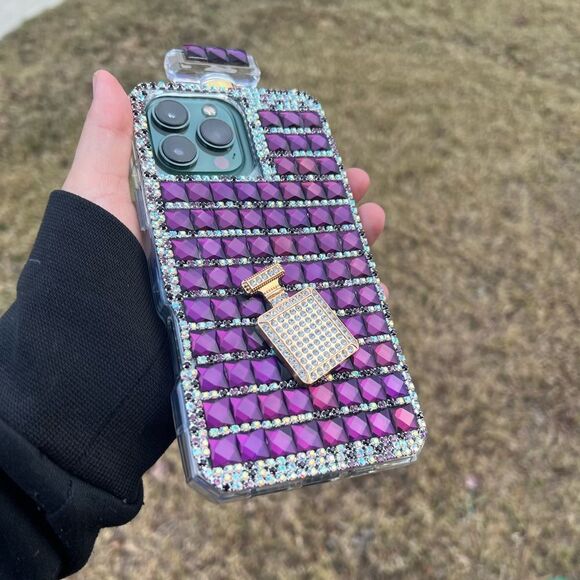 Luxurious Perfume Bottle iPhone 16 Case with Burgundy Crystals - Picture 8 of 8